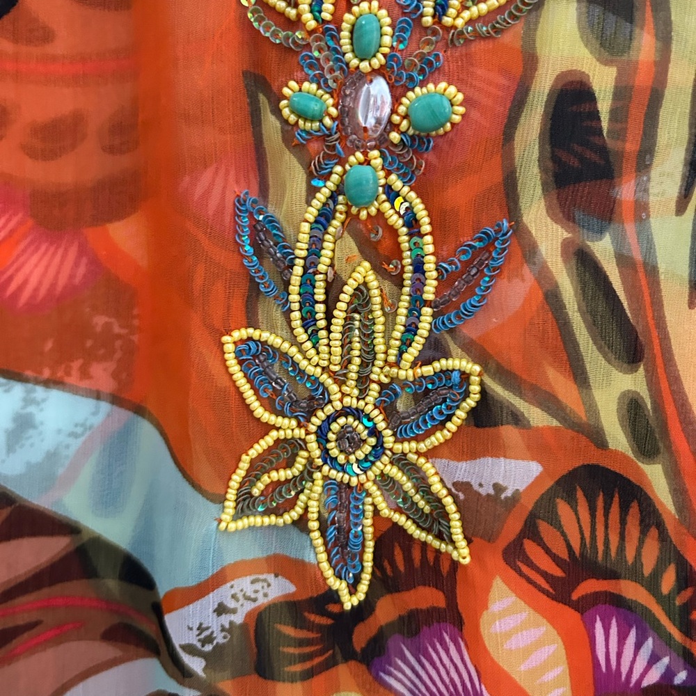 Raj Beaded Floral Tunic - Orange, Turquoise & Yellow